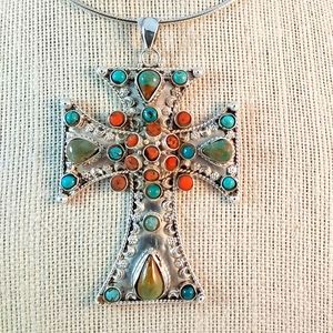 Turquoise and Coral cross